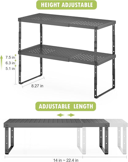 Expandable Cabinet Organizer Shelf With Adjustable Height, Stackable Kitchen Countertop Organizer Rack, Adjustable Shelf Riser For Kitchen Counter, Pantry, Cupboard, Desk, Tabletop