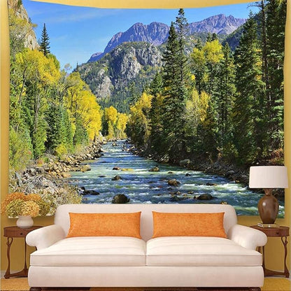YISURE Extra Large Huge Tapestry 120(W) x 90(L) Inch, Nature Mountain Forest Tapestry, Scenic Green Pine Tree Waterfall Landscape Wall Hanging Tapestries for Home Office Dorm Indoor and Outdoor