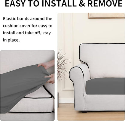 Easy-Going 100% Waterproof Oversized Sofa Seat Cushion Slipcovers Couch Cushion Cover Stretch Furniture Protector for Kids, Pets (Oversized Sofa Cushion, Gray)