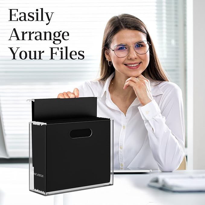 File Organizer for Desk - A Slim Acrylic Storage Box with Handles is great for Office Organization - This Modern Acrylic Magazine Holder makes a Great Gift for Home/Work Space