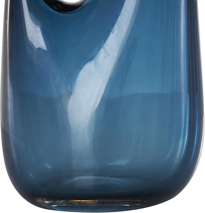 Deco 79 Glass Abstract Decorative Vase Ombre Centerpiece Vase with Cutout Handle and Elongated Opening, Flower Vase for Home Decoration 10" x 5" x 21", Blue