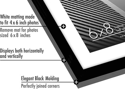 Americanflat 6x8 Picture Frame with Shatter-Resistant Glass - Use as 4x6 Frame with Mat or Display 6x8 Photo Without Mat - Streamline Collection - Picture Frames for Tabletop and Wall - Black