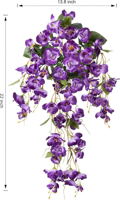 Fake Hibiscus Artificial Hanging Flowers Plants for Outdoors Spring Decoration, 2pcs Silk Hibiscus Vines Realistic UV Resistant Purple Faux Flowers for Outside Planter Porch Patio Yard Wedding Party