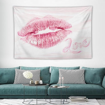 Smacget Pink Lips Tapestry for Teen Girl Women Bedroom Sexy Kissing Lover Lipstick Marks Tapestry Coquette Valentine Red Lips Decor Aesthetic Art Wall Hanging for Living Room Dorm 80" x 60"
