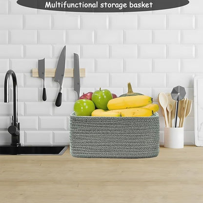 COMFY-HOMI 13" x 8.5" x 5.1"Storage Baskets for Organizing | Cotton Rope Woven Basket | Toy Storage Bin Box | Basket for Shelves, Closet Organizer Bin, Decorative Closet Shelf, 3 Pack, Green