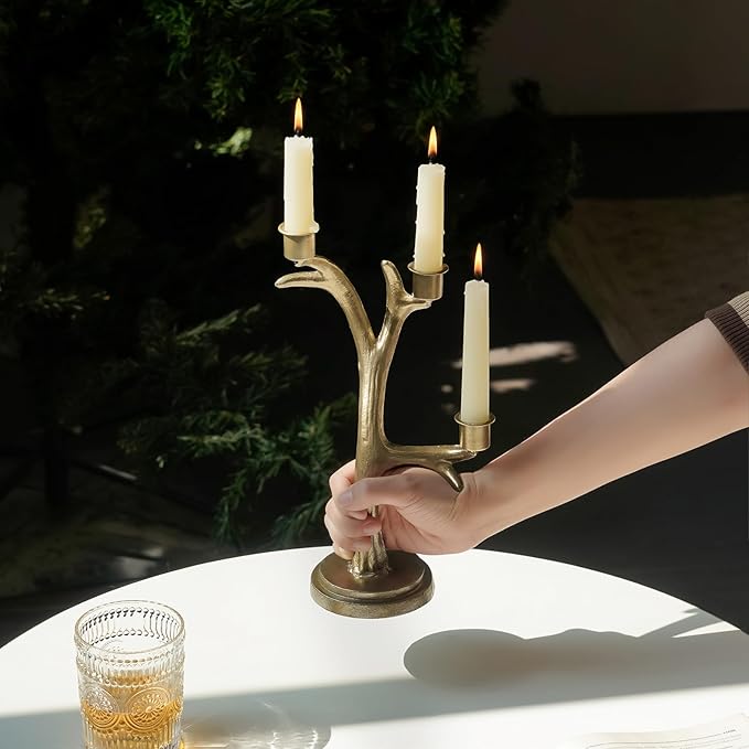 NIKKY HOME Gold Candelabra Candle Holders Centerpieces for Tables, 3 Arm Vintage Metal Taper Candlesticks Holder Fireplace Mantle Decor