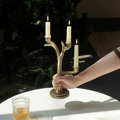 NIKKY HOME Gold Candelabra Candle Holders Centerpieces for Tables, 3 Arm Vintage Metal Taper Candlesticks Holder Fireplace Mantle Decor