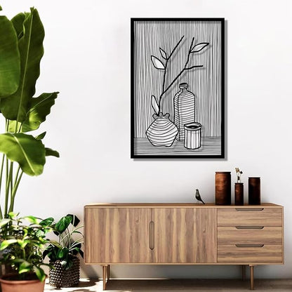 Metal Vertical Abstract Minimalist Modern Wall Art, Vase Metal Wall Decor, Minimalist Art, Abstract Line Wall Decor, Line Art for Living Room Bedroom Decor (White, 53 x 35 inches / 135 x 90 cm, Vase Decoration)