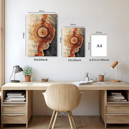 IBHJSART Framed Tree Ring Canvas Wall Art Vintage Colorful Wood Stump Painting Prints Modern Minimalist Pictures Neutral Nature Rustic Farmhouse Decor Living Room Bedroom Bathroom Office