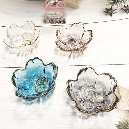 Glass Jewelry Dishes for Women, Small Ring Dish Engagement Gifts, Crystal Ring Holder Dish Jewelry Bowl, Flower Jewelry Holder Dish, Nightstand Decor Jewelry Tray, Jewelry Plate Trinket Dish