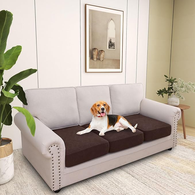 hyha Individual Couch Cushion Covers, Stretch Magic Sofa Seat Cushion Covers Washable, Dog Couch Sofa Slipcover for Pets, Kid with Elastic Bottom(3PC, Chocolate)