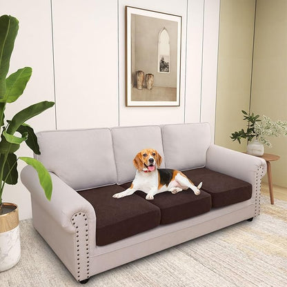 hyha Individual Couch Cushion Covers, Stretch Magic Sofa Seat Cushion Covers Washable, Dog Couch Sofa Slipcover for Pets, Kid with Elastic Bottom(3PC, Chocolate)