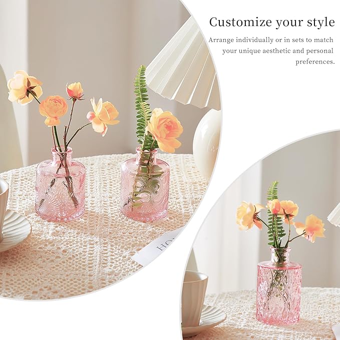 Glass Bud Vases Set of 64 - Pink Assorted Small Mini Glass Vases for Flowers, Crystal Vintage Vase Set, Bulk Centerpieces for Table Décor, Wedding, Home and Events (Pink, 64 Pcs)