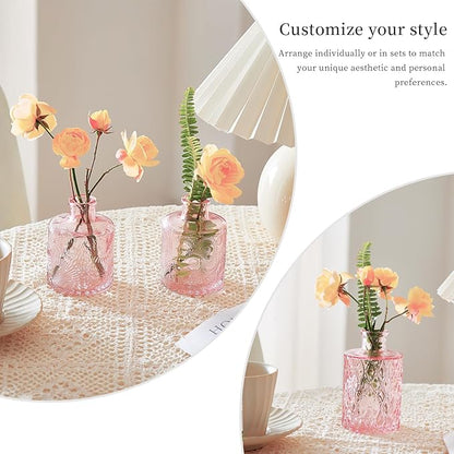 Glass Bud Vases Set of 64 - Pink Assorted Small Mini Glass Vases for Flowers, Crystal Vintage Vase Set, Bulk Centerpieces for Table Décor, Wedding, Home and Events (Pink, 64 Pcs)