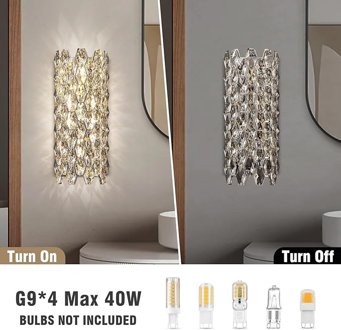 Crystal Wall Sconces,Modern Wall Light Fixtures,Chrome Wall Lamp,Luxury Crystal Wall Sconces for Living Room Bedroom Bathroom Hallway Doorway Stairway Bedside