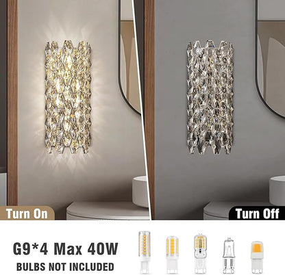 Crystal Wall Sconces,Modern Wall Light Fixtures,Chrome Wall Lamp,Luxury Crystal Wall Sconces for Living Room Bedroom Bathroom Hallway Doorway Stairway Bedside