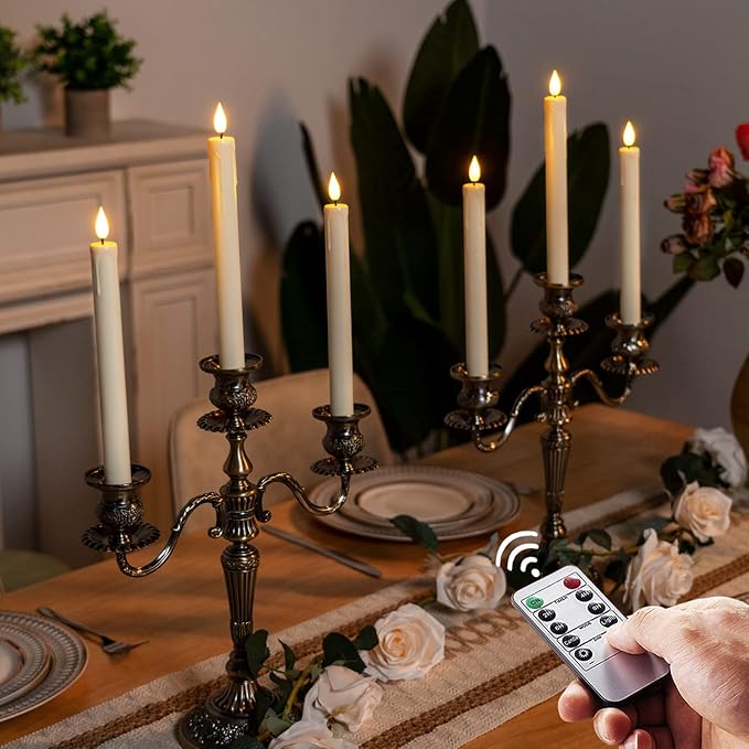 Homemory 24 Pcs Flameless Taper Candles with Remote, Timer, Dimmer, Plastic Battery Operated CandleSticks, Ivory Led Window Candles with Flickering Light, 9.6 Inches for Halloween Christmas Decoration