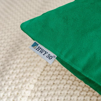 HWY 50 Dark Green Velvet Throw Pillow Covers 20x20 Inch, Pack of 2 Soft Cozy Solid Decorative Luxury Cushion Cases for Couch Sofa Bed Living Room Bedroom