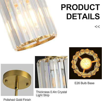 Pendant Lights Kitchen Island 3 Pack, Gold Modern Crystal Mini Chandelier Ceiling Hanging Pendant Light Fixtures for Kitchen Hallway Dining Room Bedroom