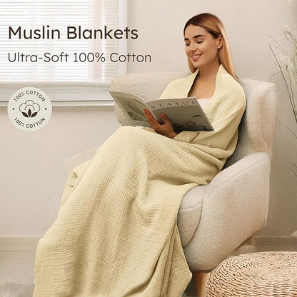 100% Cotton Muslin Blanket Twin XL Size 66" x 90" for Bed Couch Summer Gauze Blanket for Adults Lightweight and Breathable Apricot