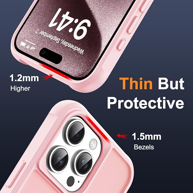 Compatible with iPhone 15 Pro Case with Invisible Magnetic O-Ring Stand Military-Grade Translucent Case for iPhone 15 Pro 6.1" [Compatible with Mag-Safe][Great Grip Feeling], Pink
