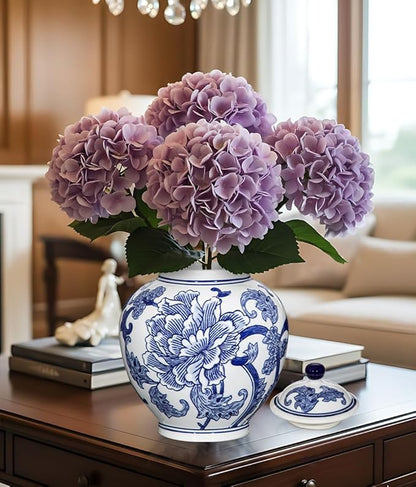 Blue and White Vase Ginger Jar - 8.7" Chinoiserie Decor Ginger Jar Blue & White Porcelain Flowers Ceramic Covered Jars with Lid Chinoiserie Decorative Vase for Home Room Office Tabletop Centerpieces