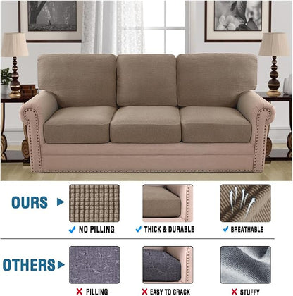 H.VERSAILTEX Multi-Pieces Sofa Covers for Three Cushion Couch Sofa High Stretch Seat Cover Jacquard Textured Twill Fabric(3 Seat Cover Plus 3 Back Cushion Covers, Macchiato)