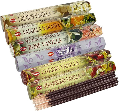 Hem Incense Sticks Variety Pack #18 and Incense Stick Holder Bundle with 6 Vanilla Fragrances