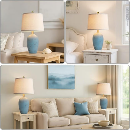 21'' Set of 2 Farmhouse Ceramic Lamps for Bedroom, Traditional Nightstand Bedside Desk Table Lamp for Living Room Office Dorm, 2 Bulbs Included