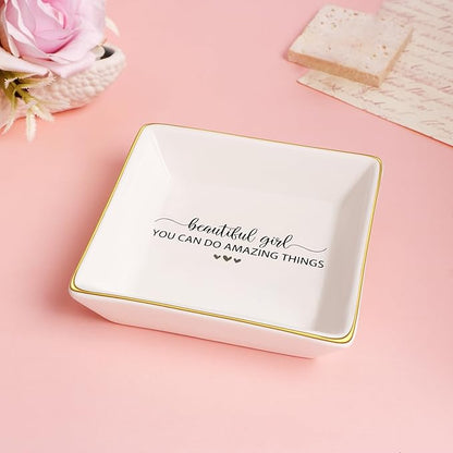 JoycuFF Gifts for Teen Girls Inspirational Birthday Christmas Gifts for Women Teen Girls Ceramic Trinket Dish Tray for Daughter Best Friends Sister Niece