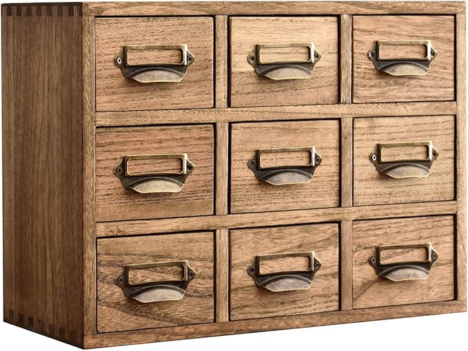 KIRIGEN Wooden Desk Storage Cabinet 9 Drawers Mini Chest with Metal Handles Desktop Organizer Storage Box for Home Office Dark Brown(9CG-DBR)