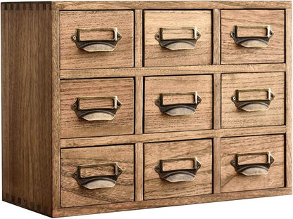 KIRIGEN Wooden Desk Storage Cabinet 9 Drawers Mini Chest with Metal Handles Desktop Organizer Storage Box for Home Office Dark Brown(9CG-DBR)