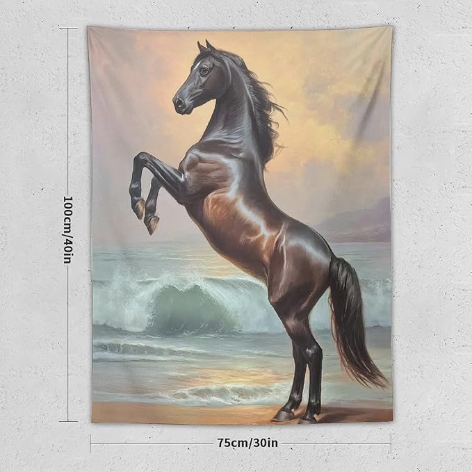 JYOUQOC Horse Animal Stands On The Beach Tapestry Wall Hanging Large Wall Art Decor Flag Backdrop for Bedroom Living Room Dorm 30"×40"