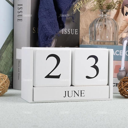 AUEAR, Wooden Block Perpetual Desk Calendar Desktop Cube Rustic Chic Number for Home Office Decoration Large (White)