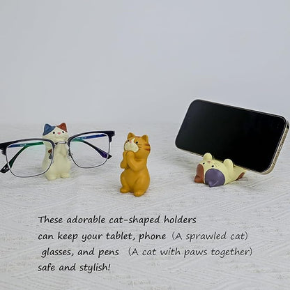 Cat-Shaped Phone Stand and Eyeglass Frames Animal Resin Gifts for Cat Lovers, Home & Office Fashion Accessories(White)