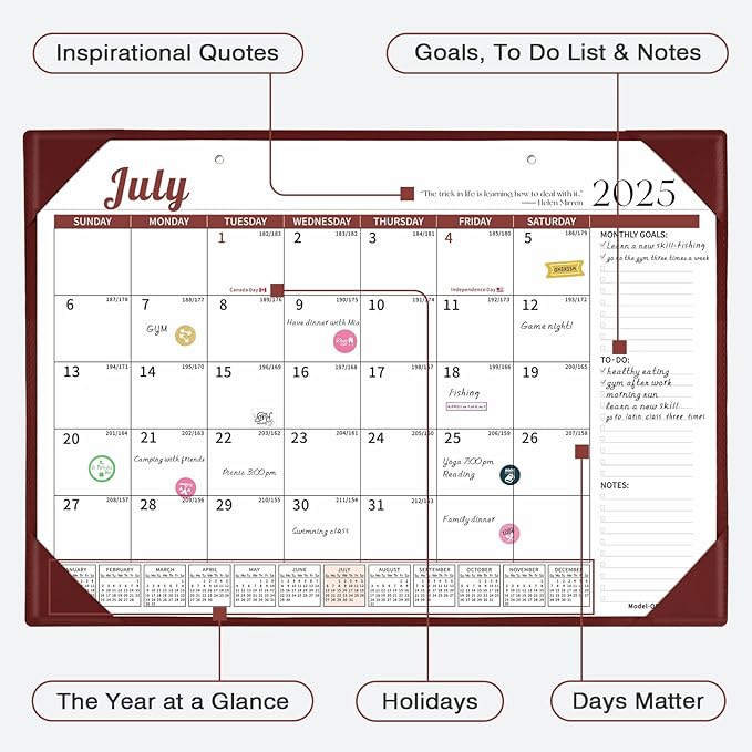 Ospelelf Leather Desk Calendar 2025-2026 Wall Monthly Planner with Protective Cover 18 Months 12"x17" July 2025 to December 2026 Brown