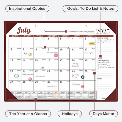 Ospelelf Leather Desk Calendar 2025-2026 Wall Monthly Planner with Protective Cover 18 Months 12"x17" July 2025 to December 2026 Brown
