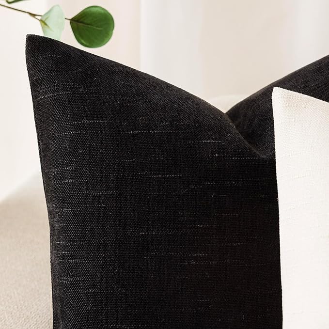 Foindtower Pack of 2 Soft Textured Chenille Throw Decorative Pillow Covers Square Accent Solid Cushion Cover Cozy Farmhouse Pillow Case with Zipper for Couch Sofa Bedroom Living Room 26x26 Inch, Black