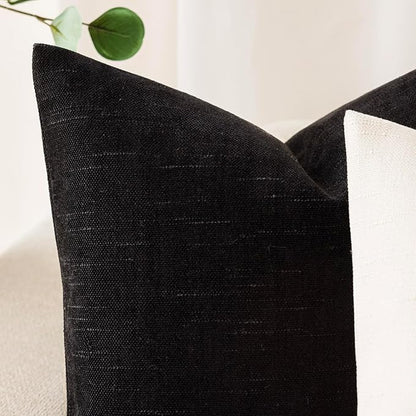 Foindtower Pack of 2 Soft Textured Chenille Throw Decorative Pillow Covers Square Accent Solid Cushion Cover Cozy Farmhouse Pillow Case with Zipper for Couch Sofa Bedroom Living Room 26x26 Inch, Black