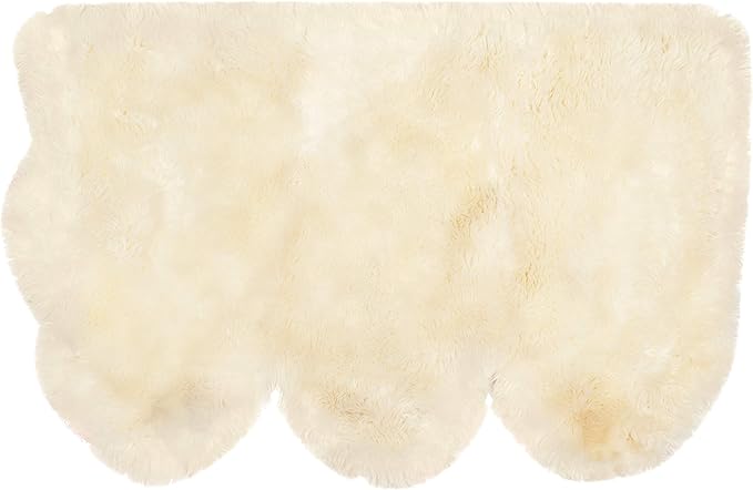 SAFAVIEH Sheep Skin Collection Accent Rug - 3' x 5', Natural & White, Handmade Rustic Glam Genuine Pelt, 3.4-inch Thick Ideal for High Traffic Areas in Entryway, Living Room, Bedroom (SHS211A)