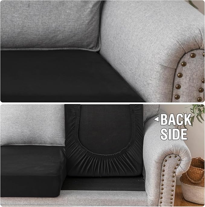 Couch Cover Stretch Velvet Sofa Cushion Cover 2-Piece - Elastic Washable Slipcover for Seat or Backrest, Couch Seat Covers for Sofas (Black)
