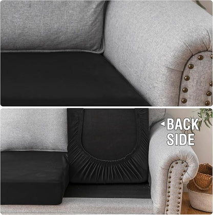 Couch Cover Stretch Velvet Sofa Cushion Cover 2-Piece - Elastic Washable Slipcover for Seat or Backrest, Couch Seat Covers for Sofas (Black)