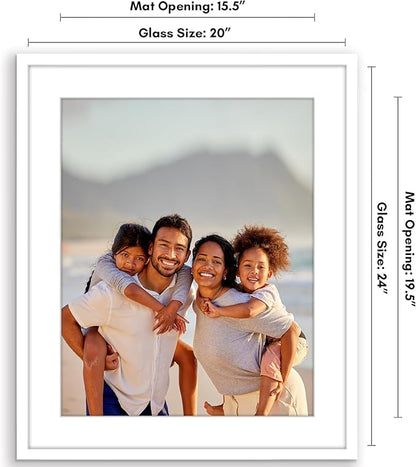 Americanflat 20x24 Picture Frame with Polished Plexiglass - Use as 16x20 Frame with Mat or Display 20x24 Photo Without Mat - Streamline Collection - Thin Border Picture Frames for Wall - White