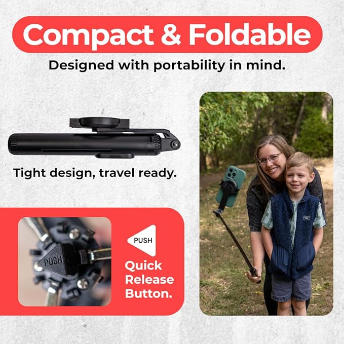 Magnetic Tripod & Selfie Stick with Bluetooth Remote | Foldable Travel Stand for iPhone 12/13/14/15 | 180° Adjustable Head, Locking Legs, Phone Clip Included