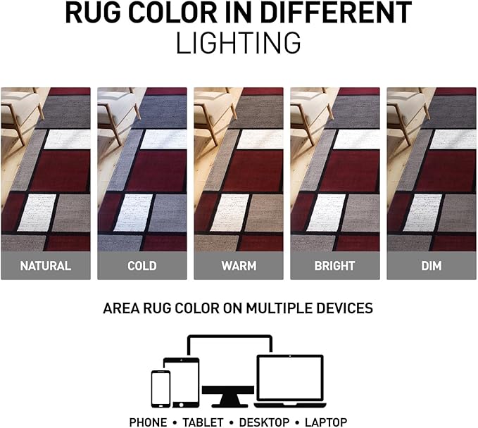 Rugshop Modern Geometric Boxes Red Area Rug, Non-Shedding Carpet for Living Room, Large Bedroom, or Open Spaces, 9' x 12'