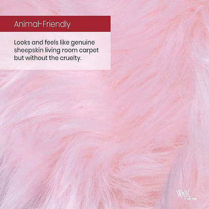 Silky Soft Faux Fur Rug, 2 ft. x 3 ft. Pink Fluffy and Shaggy Sheepskin Area Carpet for Living Rooms, Bedroom, Kid's Room, or Nursery, Home Décor Accent, Machine Washable with Non-Slip Backing