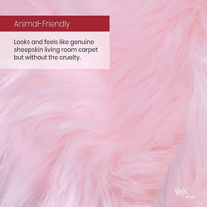 Silky Soft Faux Fur Shaggy Rug, 2 ft. x 3 ft. Pink Fluffy Sheepskin Area Rug, Rectangle Rug for Living Room, Bedroom, Kid's Room, or Nursery, Home Décor Accent, Machine Washable with Non-Slip Backing