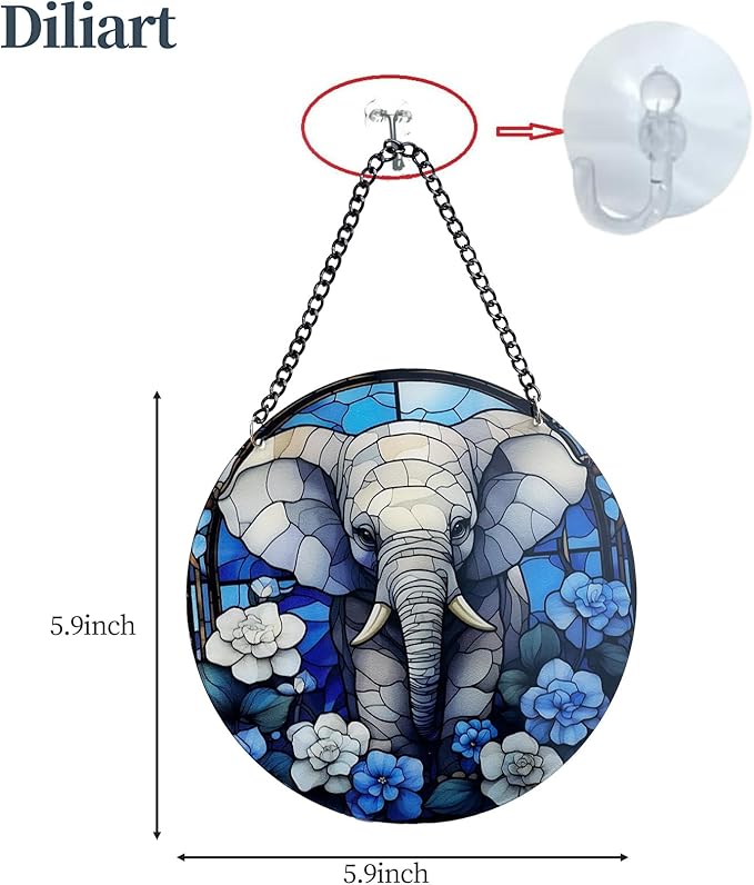 Handcrafted Organic Glass SunCatcher for Home Decor and Outdoor Garden Decor -Elephant Suncatcher Hanging Ornaments for Indoor Window Sun Catching, Room Decor Aesthetic and Housewarming Gifts
