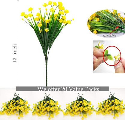 Artificial Flowers, 20 Bundles Outdoor Fake Flowers for Decoration UV Resistant Faux Plastic Plants Garden Porch Window Box Décor (Yellow)