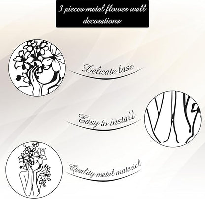 Photect 3 Pcs Metal Wall Art Decor Minimalist Abstract Woman metal Modern Line Drawing Wall Art Decor Female Single Line Home Hanging for Bedroom Kitchen Bathroom Living Room
